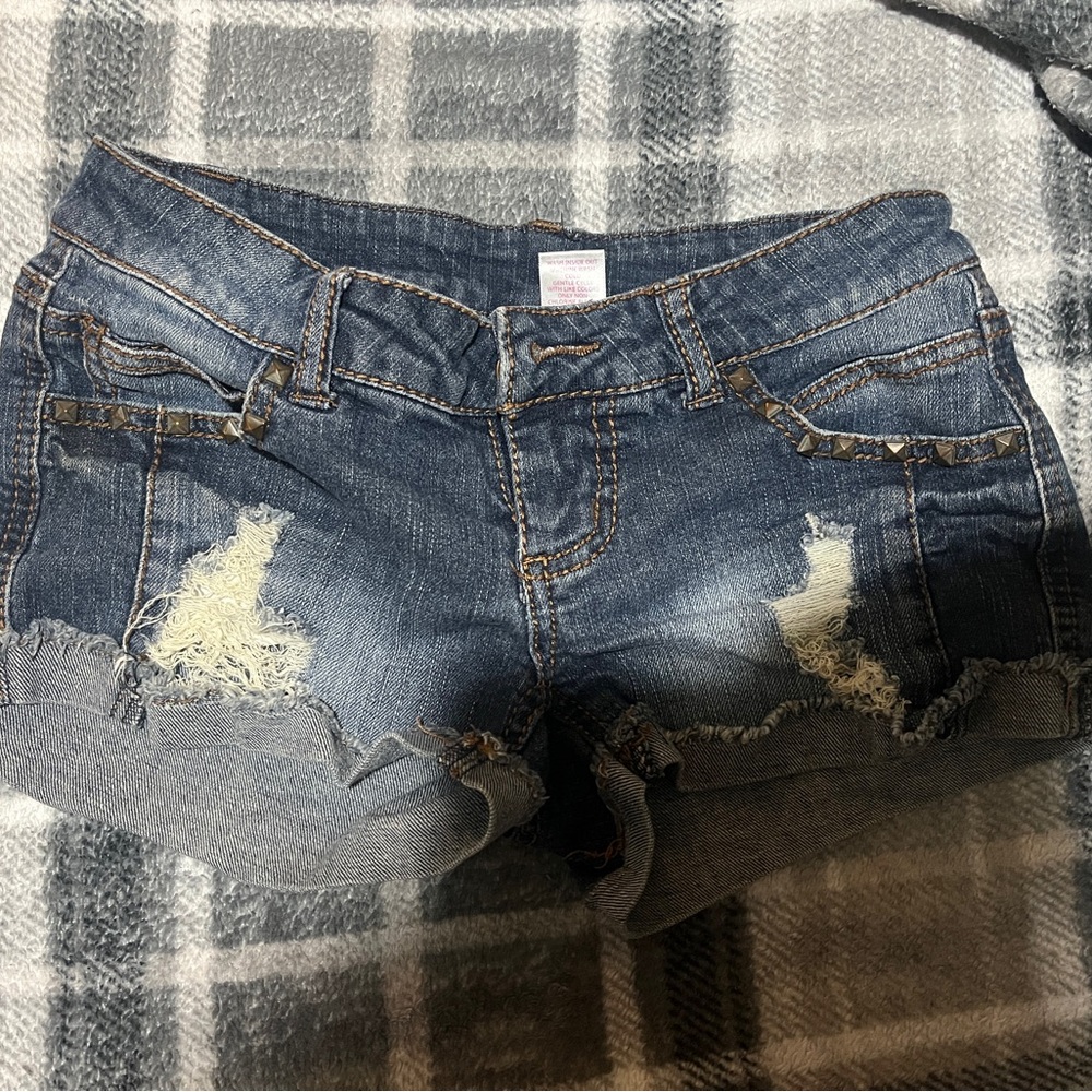 Xhilaration Dark Blue Ripped Jean Shorts